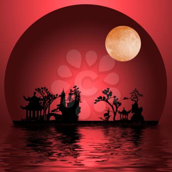Asia Landscape with Moon