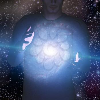 Man holds galaxy between his hands