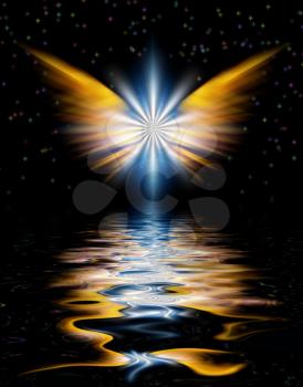 Shining Angel Wings above water surface.