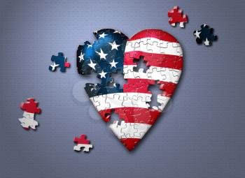 USA flag heart in puzzle pieces