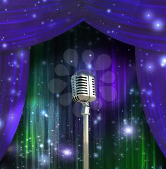Classic Microphone with Colorful Curtains