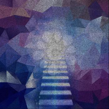 Abstract geometric shapes. Stairway and light. Image composed entirely of words