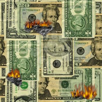 Burning US dollars bills pattern
