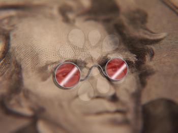 Portrait of U.S. president Thomas Jefferson in round red glasses