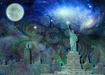 New York City Skyline Fantasy and Liberty Statue