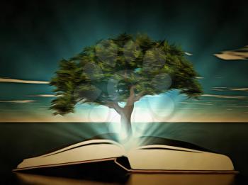 Tree grows from book.