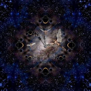Spiritual composition. Angels and Time. Fractal background