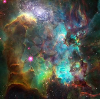 Vivid nebula and galaxy. 3D rendering