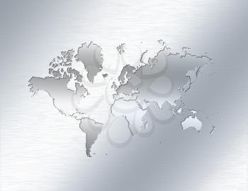 World map on aluminium background