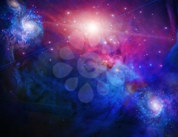 Galactic Space. Vivid nebulae in endless universe