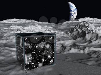 Box on lunar surface contains space
