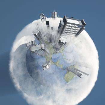 City Earth with Clouds. Skyscrapers