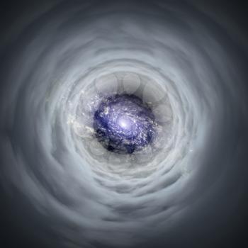Wormhole tunnel in clouds leads to the galaxy