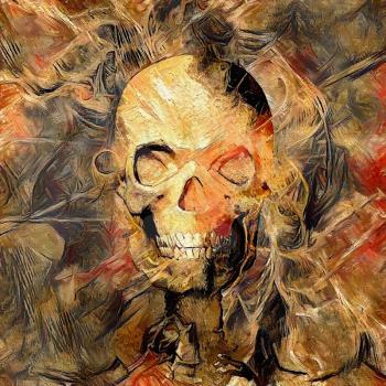 Glowing skull painting. Modern digital art