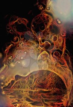 Human like face and golden age sci fi style abstract art