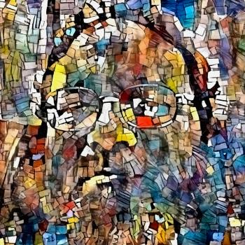 Abstract painting. Portrait of man with glasses