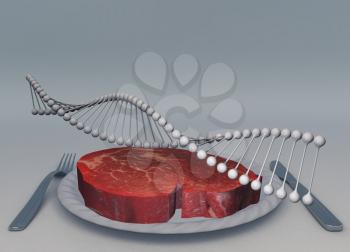 Temptation. Raw meat. DNA chain.