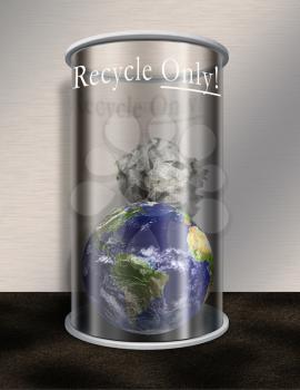 Planet Earth in Recycle Only Waste Basket