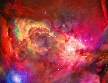 Galactic Space. Vivid nebulae in pink and red colors