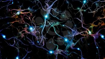 Colorful neurons. Brain Cells with glowing nodes