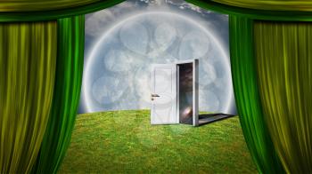Door to another Universe. Green curtains