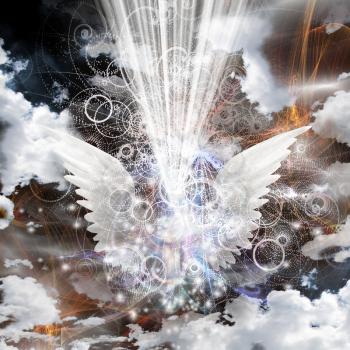 Angel wings emits white light. Human soul