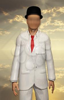 Surreal Man in white suit with blurred face