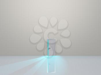 Single door in pure white space emaits light