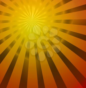 Orange sun rays background with copy space