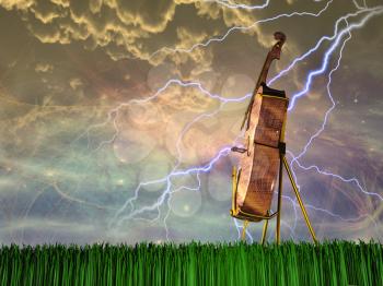 Cello in dream like landscape
