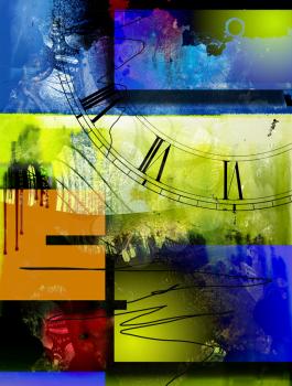Colorful abstract composition. Time. 3D rendering