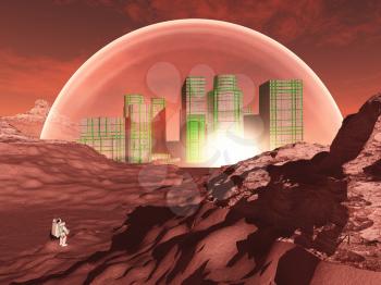 Domed city in inhospitable planet perhaps mars