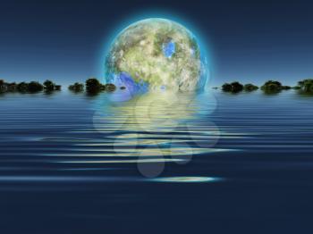 Terraformed Luna rises over water