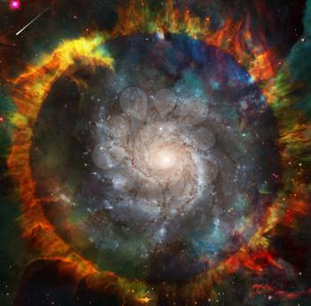 Sci - fi art. Galaxy inside circle of fire