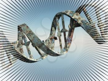 Surreal digital art. Damaged rusted DNA strand