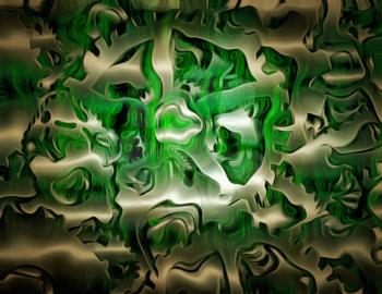 Surreal digital art. Inside the Machine. Green gears