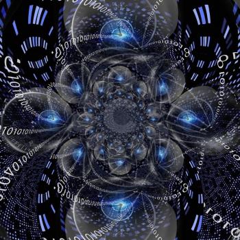 Time spirals and binary code. Digital fractal