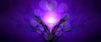 Mystic Tree of Life. Moon in the Purple Sky