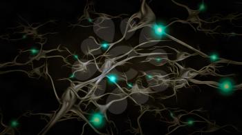 Brain cells with electrical firing. Neurons. Unique Sci-Fi Art