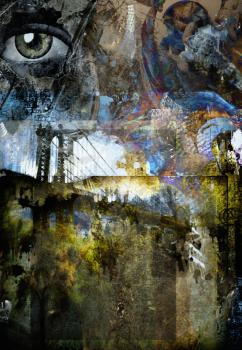 Grunge Dark Textured Manhattan Bridge Abstract