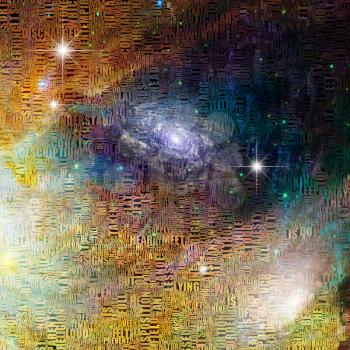 Digital abstract. Vivid galaxy. Image composed entirely of words