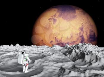 Astronaut on alien planet. 3D rendering