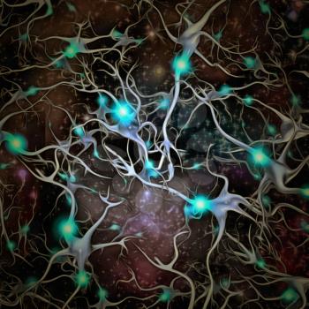 Neurons brain cells with electrical firing. Unique Sci-Fi Art