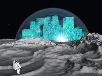 Lunar city and astronaut