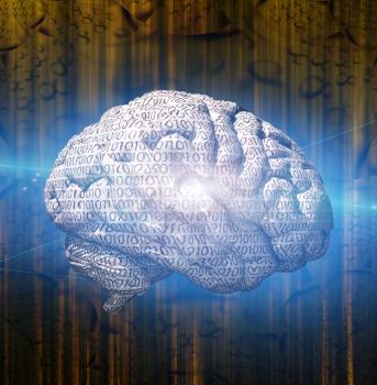 Human brain with binary code