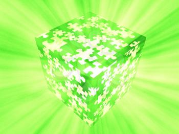 Puzzle box. Shining green light
