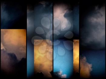 Colorful clouds with overlapping rectangular layers. 3D rendering