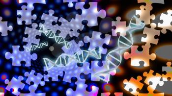 DNA strand and puzzle pieces. 3D rendering