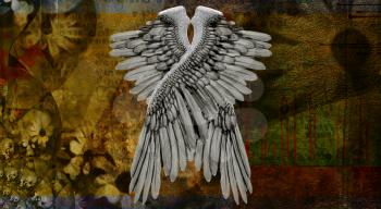 Modern dark art. Angel Wings. 3D rendering