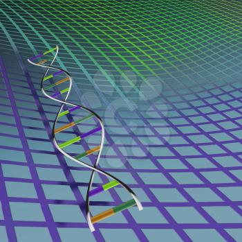 DNA strand and grid. 3D rendering 